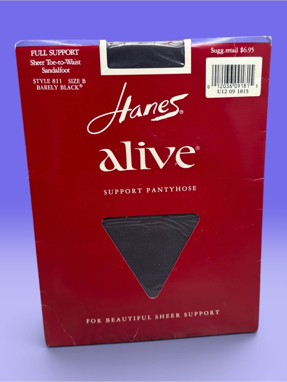 Hanes Alive Full Support Pantyhose Size B 811 Sheer To Waist Barely Black